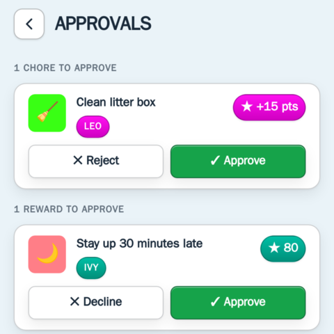 Approvals: a chore and a reward waiting on a parent.