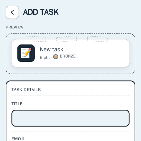 Adding a chore, with a live preview of its card.