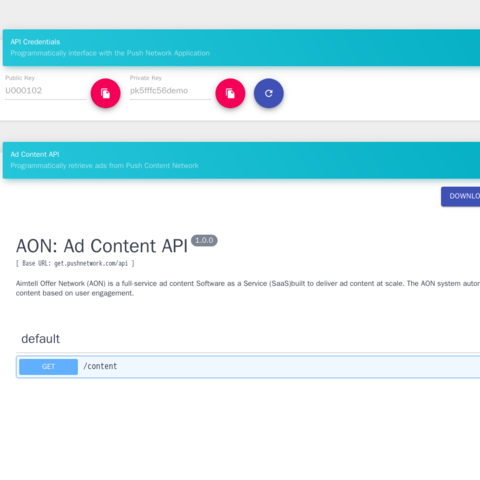 A publisher's API keys, above the Ad Content API reference.